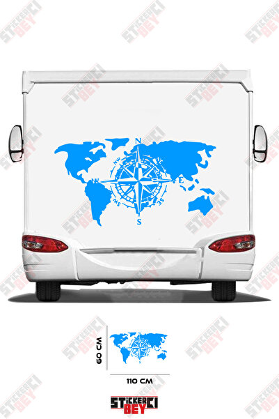 STİCKERCI BEY ملصق مزخرف بنمط البوصلة وخريطة العالم للعربات المتنقلة