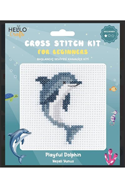 BALIM ÖRGÜ EVİ Brodat cu punctul în cruce pentru copii 15x15 Delfin vesel Niv...