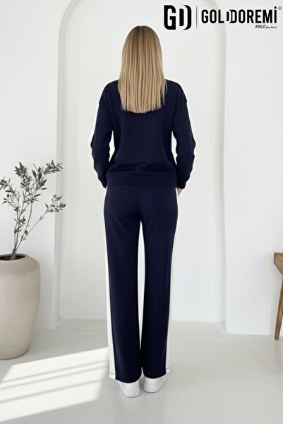 gd goldoremi 040 Modal Women's Striped Detail Sleeves Cuffed Loose Fit Tracksuit Set