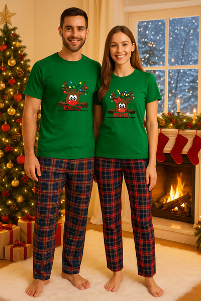 MVRDAR Pijamale cuplu - set Craciun in doi Grinch cu tricou si pantaloni de p...