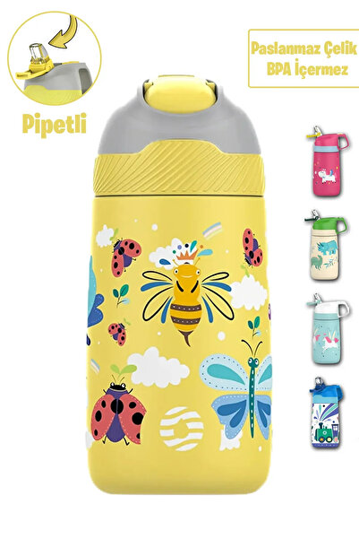 Vagonlife Çocuk 350 ML Pipetli Çelik Matara Paslanmaz Çelik 350ML