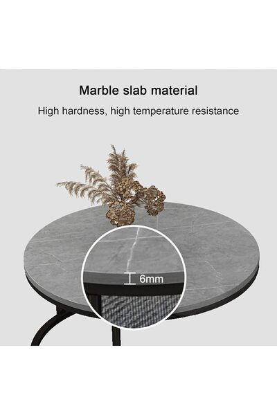 Twinkle Mart Nesting Coffee Table Set of 2 - Round Marble Top, Steel Frame (White, 70+50cm)