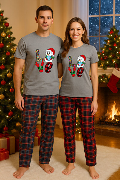 MVRDAR Pijamale cuplu - set Craciun in doi Grinch cu tricou si pantaloni de p...
