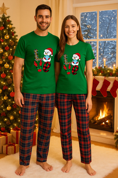 MVRDAR Pijamale cuplu - set Craciun in doi Grinch cu tricou si pantaloni de p...