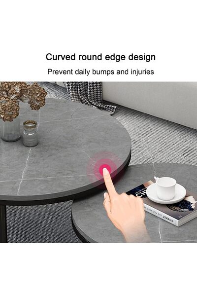 Twinkle Mart Nesting Coffee Table Round Nesting Table Set of 2 Marble Top Steel Frame (White, 70+50cm)