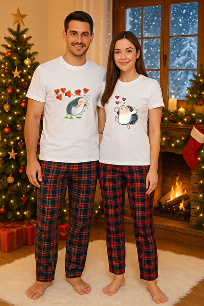 MVRDAR Pijamale cuplu - set Craciun in doi Grinch cu tricou si pantaloni de p...