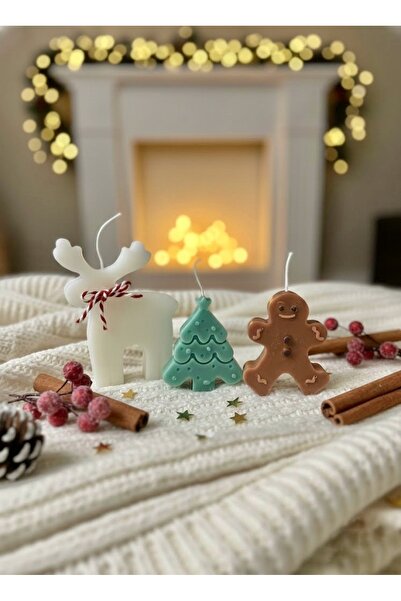 Glow Design Noel mum seti yılbaşı geyik - çam ağacı - kurabiye adam
