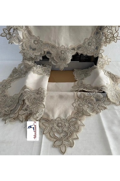 Madamca Bella Gardenya(Linen) French Lace 5-Piece Runner Set Living Room Set Tablecloth