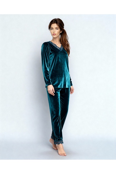 MAY Underwear Imported French Velvet Lace V-Neck Women's Long Sleeve Pajama Set