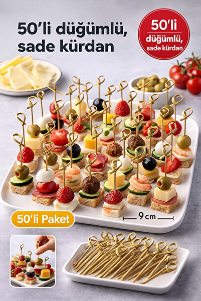 TOYFEST 50’li Kahve Düğümlü Bambu Kürdan 9 cm – Parti Sunum, Kokteyl, Kanepelik Doğal Servis Çubuğu