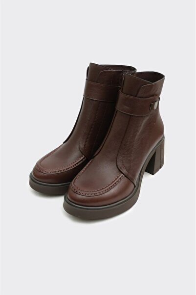 derinet Hakiki Deri Kalın Topuklu Kadın Bot