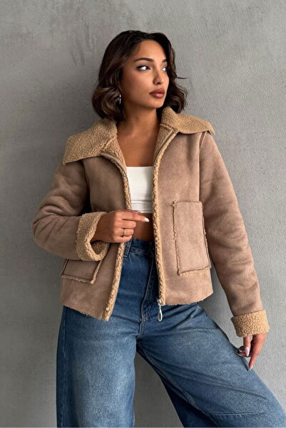 Caddebostan Moda Mink Women's Plush Suede Jacket Modern Premium Luxury Trend Design Coat
