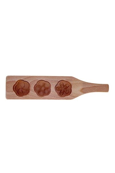 Generic Wooden cookie sheet with three flower shapes, made of wood, a kitchen baking tool.