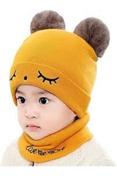 Generic Warm double wool hat with scarf and winter accessories for children, boys and girls (1-3 years)