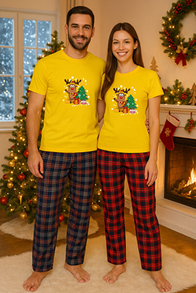 MVRDAR Pijamale cuplu - set Craciun in doi Grinch cu tricou si pantaloni de p...