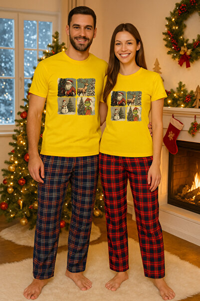 MVRDAR Pijamale cuplu - set Craciun in doi Grinch cu tricou si pantaloni de p...