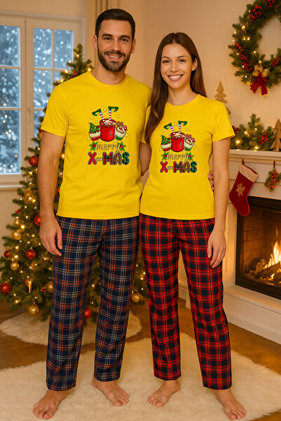 MVRDAR Pijamale cuplu - set Craciun in doi Grinch cu tricou si pantaloni de p...