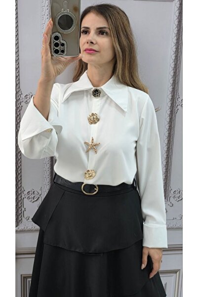 styleFlex Elegant shirt with golden accessories made of velvety silk, "peach" type