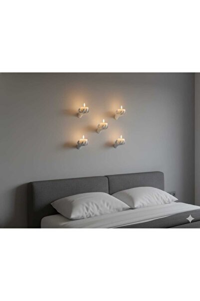 Dropcek eticaret Beyaz Dekoratif El Figürlü Duvar Süsü ve Mumluk 5'li Set (Le...