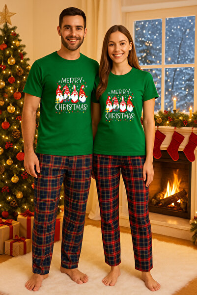 MVRDAR Pijamale cuplu - set Craciun in doi Grinch cu tricou si pantaloni de p...