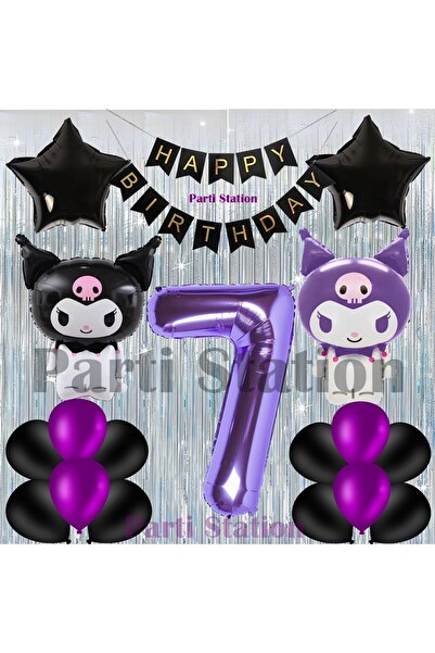 Parti Station Kuromi Concept 7Th Birthday Balloon Set with Curtain and Purple...