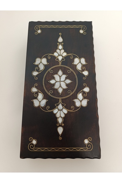 Mess Sedef Kakma Telkari İşlemeli El İşçiliği Orta Boy Ahşap Tavla - Koyu Ren...