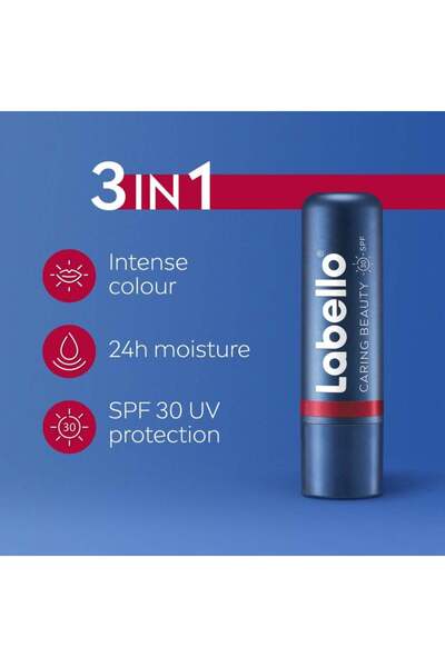 LABELLO مرطب الشفاه والخدود من كارينغ بيوتي، أحمر، بعامل حماية من الشمس 30 - 4.8 جم
