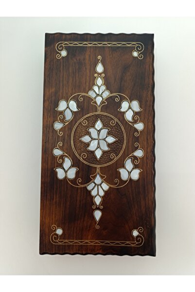 Mess Sedef Kakma Telkari İşlemeli El İşçiliği Orta Boy Ahşap Tavla - Açık Ren...