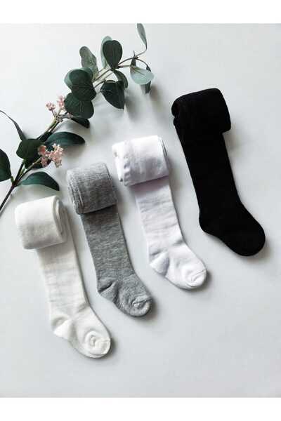 Baharda Nova Cotton Baby Pantyhose Black-White-Grey-Cream Set of 4 / Girls Bo...