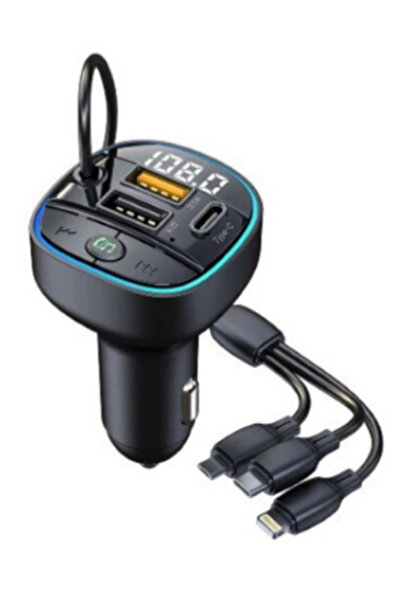 OEM FM Modulator with 3 in 1 Charger, Bluetooth 5.0, USB, Type-C, Call Answering, MP3 Player, Black