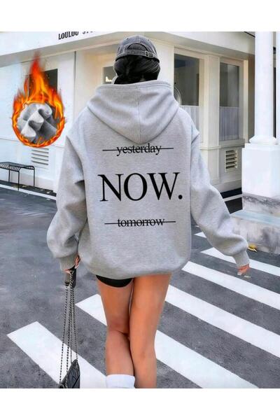 Elvino Yesterday Now Tomorrow Printed Women/Men Unisex Oversized Hooded 3-Thread Sweatshirt