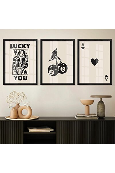 ALAYRA International مجموعة من 3 لوحات فنية جدارية من Lucky You Poker - مطبوع...
