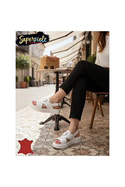 piele naturala Women's leather sandals with round decorative buckle