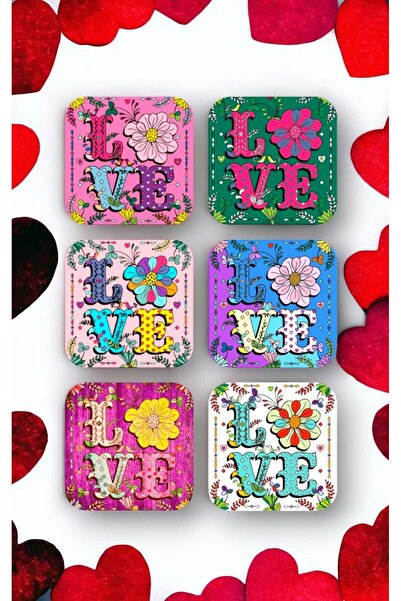 SHELİFE مجموعة قواعد أكواب خشبية بتصميم Love Love مكونة من 6 قطع