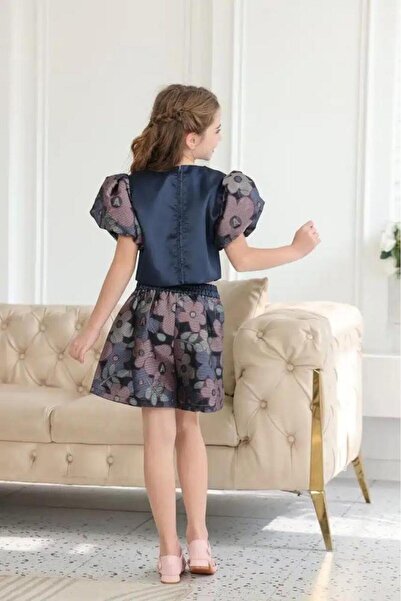 Alesaei-mondo tondo Navy blue floral blouse 7245