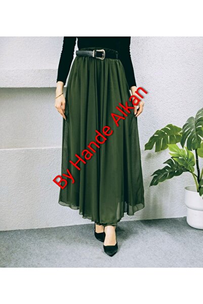 By Hande Alkan Women's Elastic Waist Plus Size Loose Chiffon Skirt