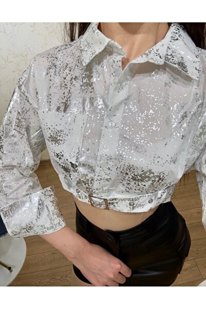sunademirelfashion Shiny Crop Shirt White