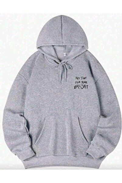 Elvino No Time Printed Women/Men Unisex Oversized Hooded Gray 3-Thread Sweatshirt