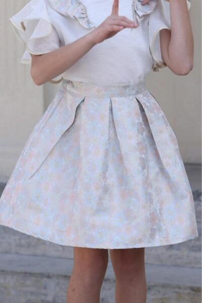 Alesaei-mondo tondo تنورة بناتي مشجر قصير بكسرات 7135