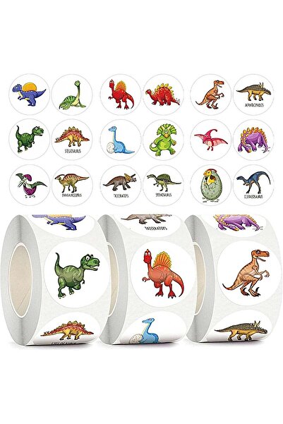 Generic robotgcc Dinosaur Reward Stickers 500 Pcs | 3.8 cm Waterproof Round Labels | Kids Learning & Rewards