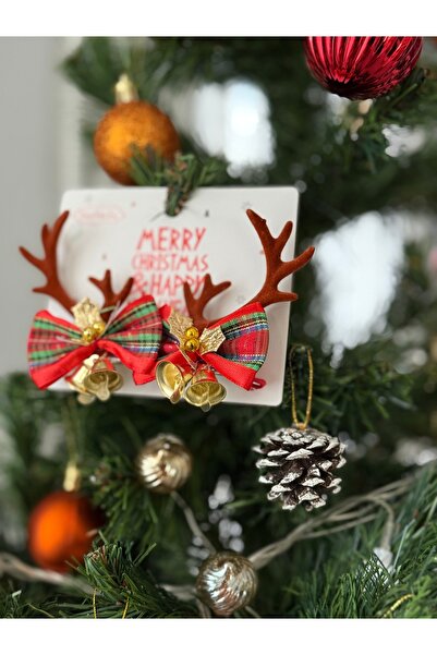 Tüko Store 2-Piece Suede Christmas Reindeer Antler Hair Clip with Bell