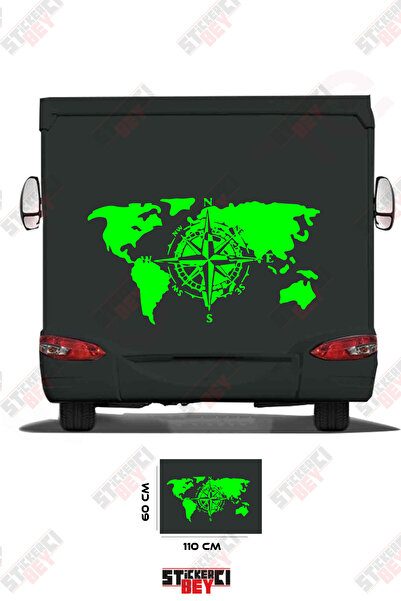 STİCKERCI BEY ملصق مزخرف بنمط البوصلة وخريطة العالم للعربات المتنقلة
