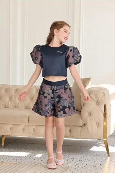 Alesaei-mondo tondo Navy blue floral blouse 7245