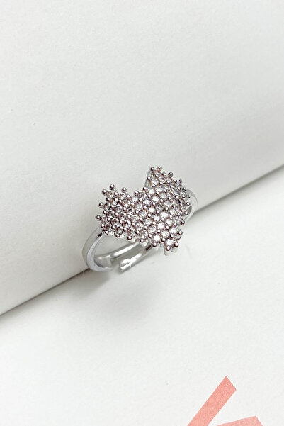 roshel Steel Ring Stone Heart Ring Adjustable