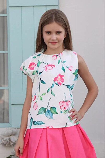 Alesaei-mondo tondo Girls' white blouse with a rose, 7043