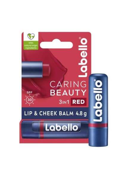 LABELLO مرطب الشفاه والخدود من كارينغ بيوتي، أحمر، بعامل حماية من الشمس 30 - 4.8 جم