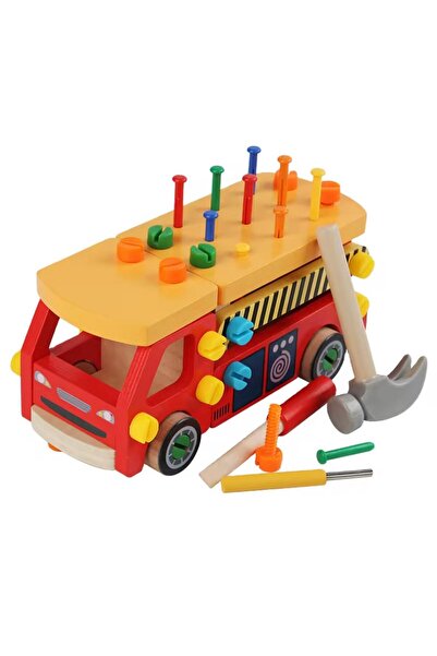 Denn Store Jucărie educativă Montessori – Camion din lemn cu șuruburi și unel...