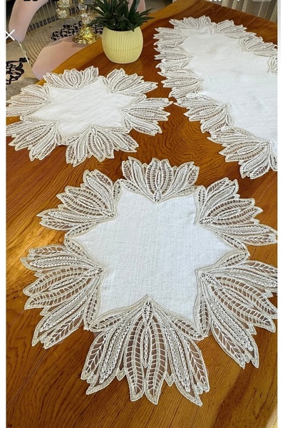 Madamca Olgaaa Gardenia (Chain) French Lace 5-Piece Runner Set Living Room Set Tablecloth