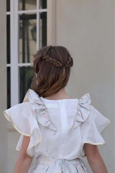 Alesaei-mondo tondo Girls' blouse with ruffled sleeves and a round neck, 7135