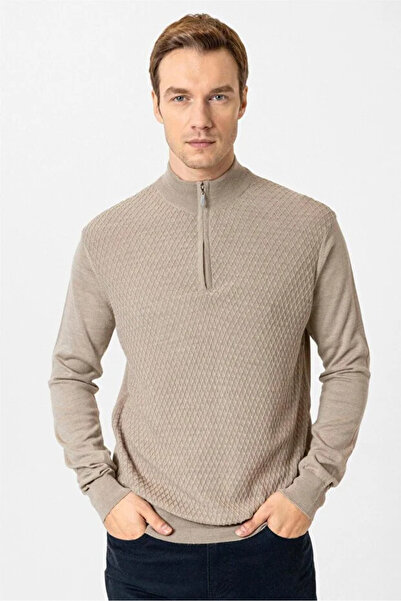 SÜVARİ Μάλλινο πλεκτό φούτερ με κανονικό σχέδιο με μισό φερμουάρ